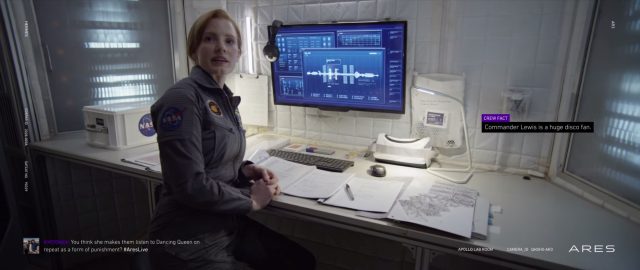 Jessica Chastain as mission commander Melissa Lewis—source of Watney's disco-related complaints.