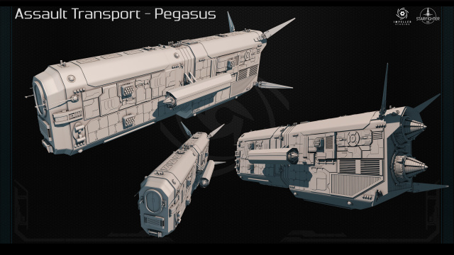 Concept art: The Pegasus Assault Transport is intended to intercept any craft, then dock and breach the hull to deploy troops.