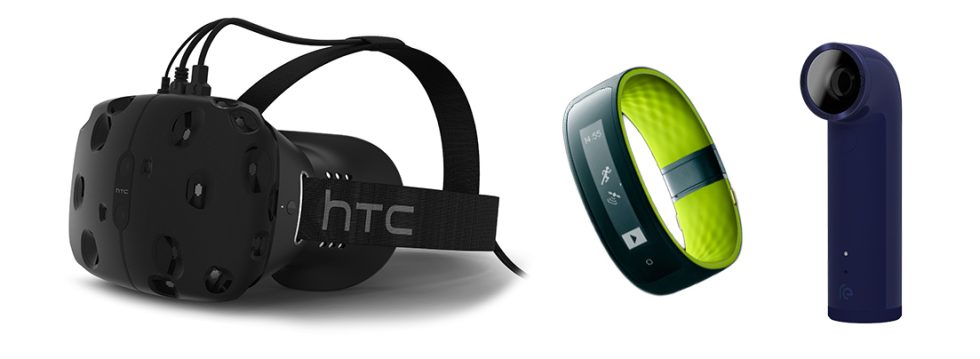 HTC's expanded lineup: the Vive VR headset, the Re Grip, and the Re. 