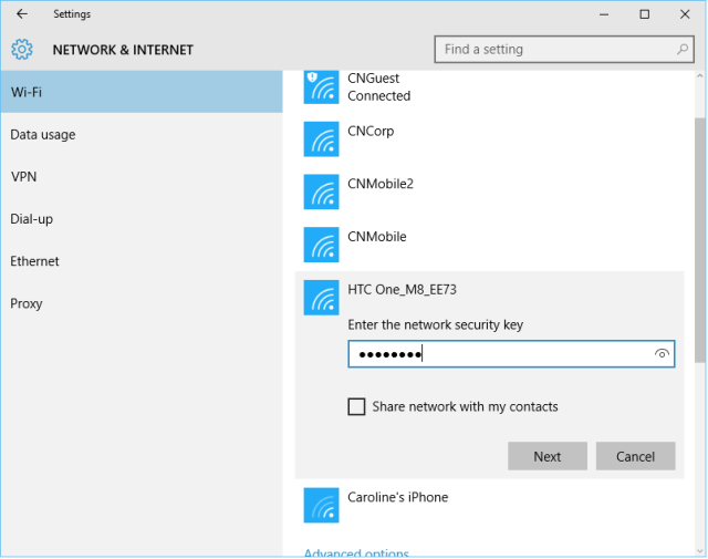 how to set up network password windons 10