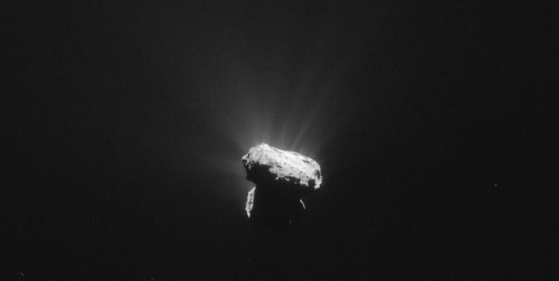 Rosetta captured an image of matter streaming off Comet 67P during its closest approach to the Sun.