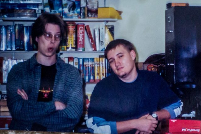 The author (left) and his buddy Matt (right), at Babbage's, circa summer 1995.