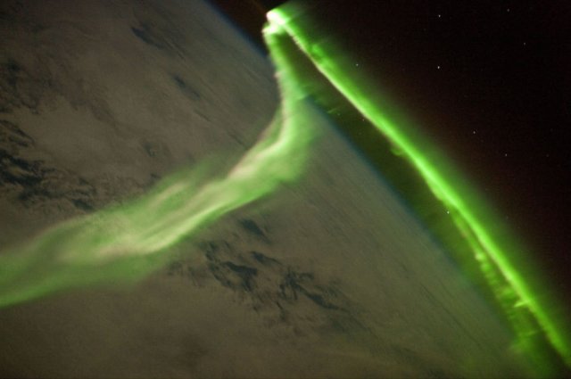 Southern Lights, partly a product of the Earth's magnetic field, as seen from the International Space Station.