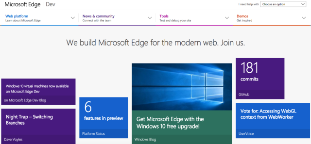 The new Edge developer page, freed from beta.