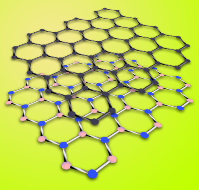 The structure of boron nitride (bottom) is very similar to that of graphene.