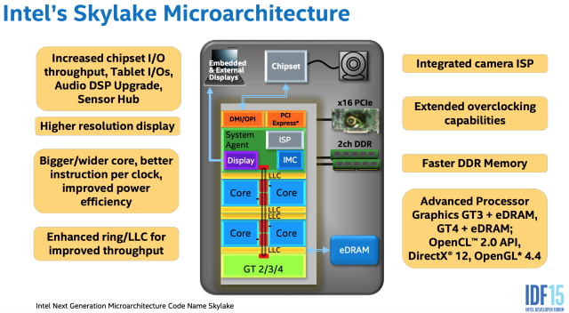 This diagram shows a kind of "superset" of Skylake. Different versions will not include all of these parts, but these are all the different components that can be included.