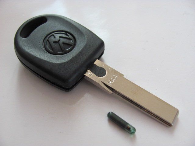 A Volkswagen key with the RFID chip read by the Motorola Megamos transponder. VW sued to keep researchers from revealing its weak crypto.