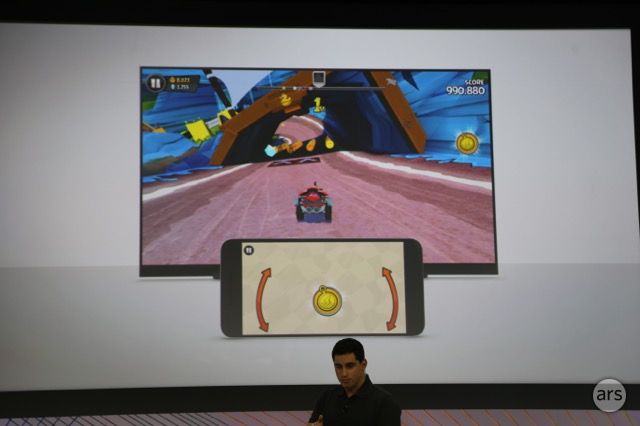 Games on Chromecast use both the TV display and your smartphone.