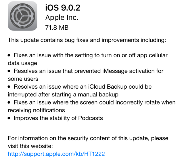 Apple releases iOS 9.0.2, fixes problems with iCloud, iMessage, and more