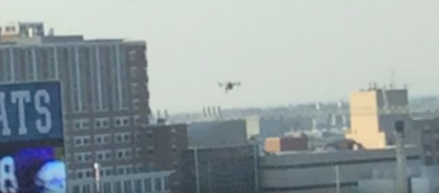 Screenshot of camera-carrying drone before it crashed into Commonwealth Stadium at the University of Kentucky on September 5.