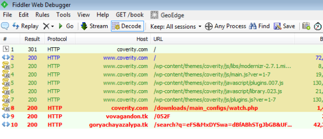 This is what happens at the network level when a browser visits an infected site.