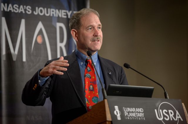 John Grunsfeld, associate administrator of NASA's science programs, speaks during the Mars Landing Site/Exploration Zone Workshop. 