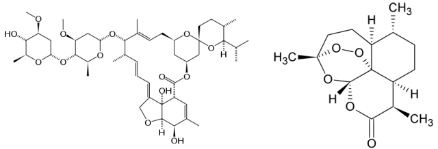 Ivermectin (left) and artemisinin both have complicated structures that synthetic chemists might have struggled to come up with.