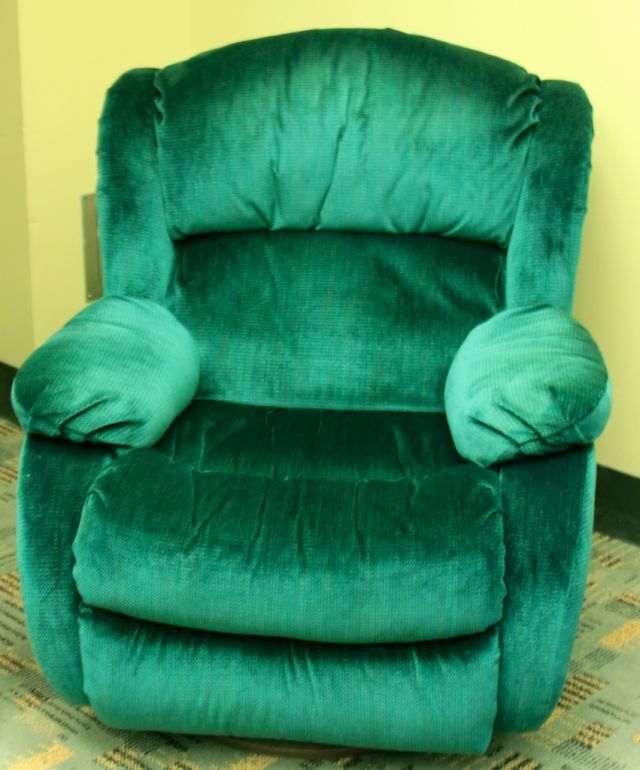 Labeled as the "Therapy Chair," this shockingly green La-Z-Boy recliner in Meier's office is where developers go when they need a break from struggling with a difficult design element.