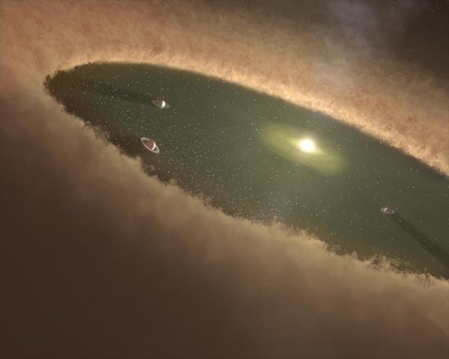 An artist's conception of the still-growing exosolar system.