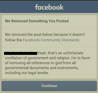Post arguing for separation of church and state gets pulled by Facebook