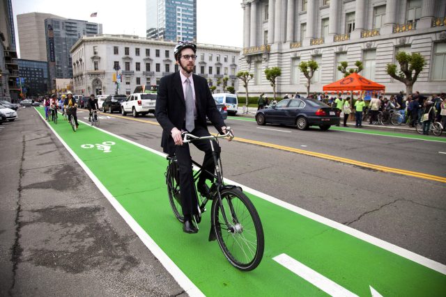 Supervisor Scott Wiener on his bike in 2014.