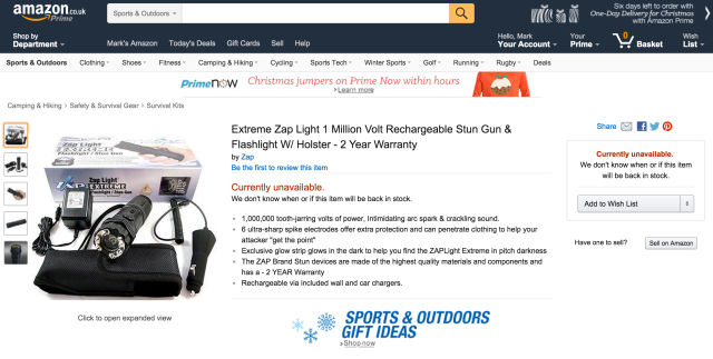 Amazon UK found selling illegal weapons including stun guns and pepper sprays