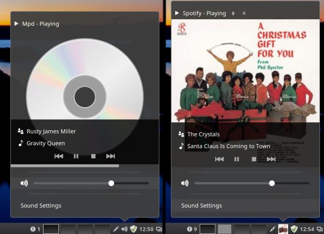 The revamped sound applet in Mint 17.3 handles everything from MPD to Spotify.