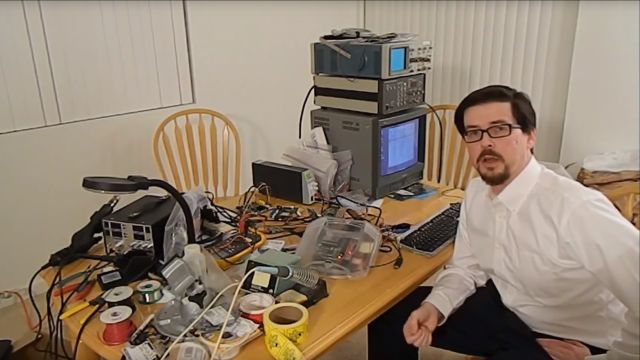 Still from a video showing a barely functional Retro VGS prototype managing to draw power from a wall unit.