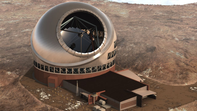 An artist's illustration of the proposed Thirty Meter Telescope on Mauna Kea.