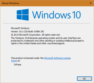 Desktop Windows, running 10586.29.