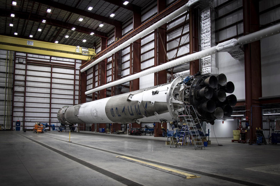 Image of used Falcon 9 booster in the SpaceX hangar, released on January 3.
