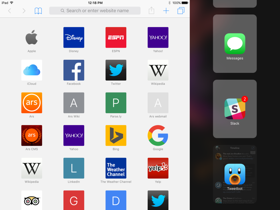 The iOS 9 Split View app switcher (right) leaves a lot to be desired. It doesn't make great use of the space, and you need to do lots of swiping.