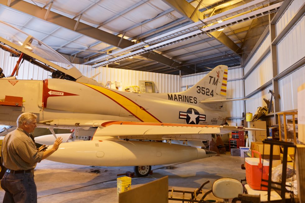 Standing back as far as I can get in the hangar and I still can't quite get the whole thing in frame. Pilot Rick Sharpe at frame left.