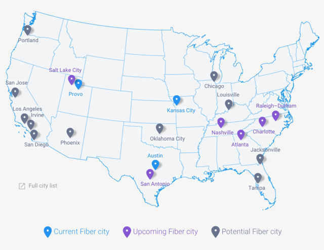 Google Fiber current cities and expansion plans.