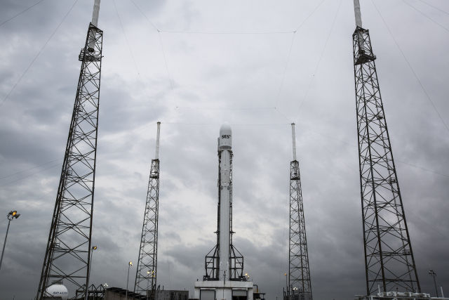 The SES-9 on the pad. Weather conditions are 60 percent "go" for a launch on Wednesday.