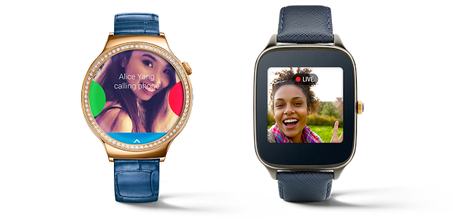 The speaker-equipped Android Wear devices: The Huawei Watch (left) and ASUS ZenWatch 2 (49mm) (right).