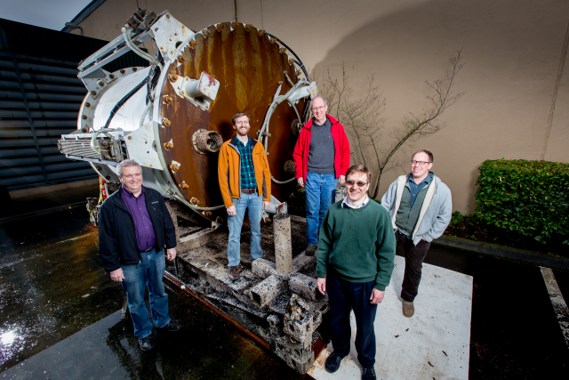 <em>Leona Philpot</em> and the team that designed her: from left to right, Eric Peterson, Spencer Fowers, Norm Whitaker, Ben Cutler, Jeff Kramer.