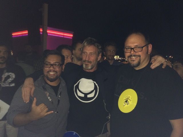 John McAfee and Ars Technica deep cover operative Sean Gallagher at an unnamed location that looks suspiciously like Las Vegas.