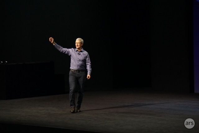 Apple CEO Tim Cook takes the stage at the company's September 2015 product event. 