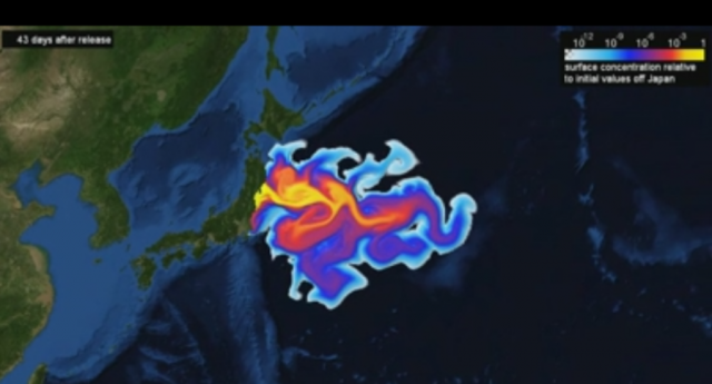 A model of the spread of radioactive cesium from the Fukushima site.