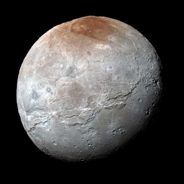 Pluto's moon Charon (enhanced colors).