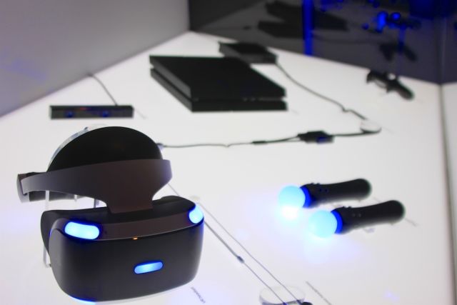 The full array of PSVR hardware, arranged much more nicely than it will be in your home.