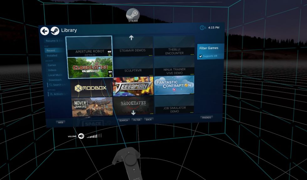 Using the SteamVR store in the HTC Vive Pre.