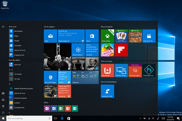 show new start menu more