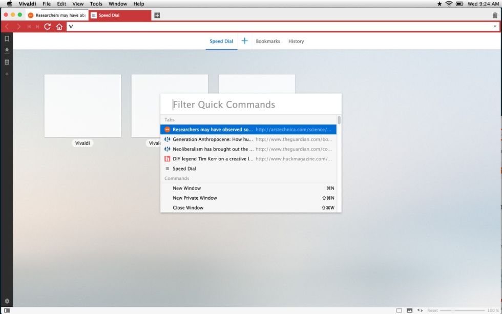Find what you want quickly with Vivaldi's quick launcher.