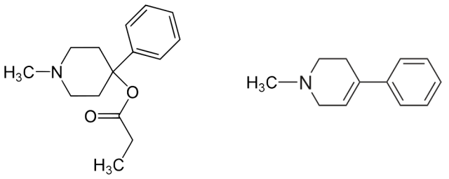 The intended drug (left) and the toxic product of a side-reaction (right).