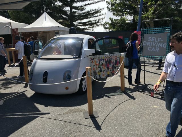 Google had a self-driving car sitting at the show, but it wasn't driving itself anywhere.