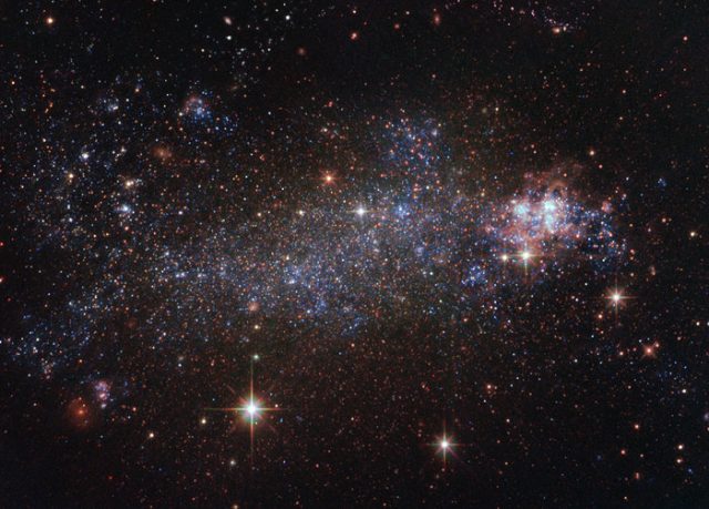 NGC 5408, irregular galaxy and host to one of the ULXs involved in the present study, captured by the Hubble Space Telescope.