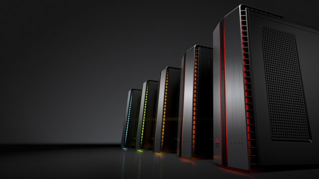 The HP Omen desktop showing off its LED illumination.