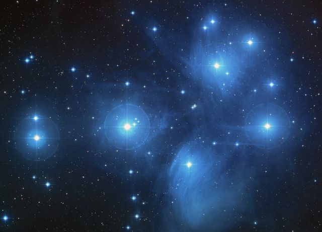 The Pleiades, as seen in 2004 from the Palomar Observatory. 