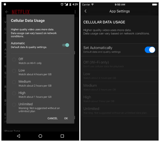  Augmentez la qualité de votre vidéo dans l'application mobile de Netflix.