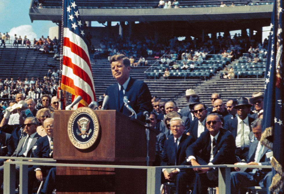 During a September, 1962 visit to Houston President Kennedy told a crowd of 35,000 at Rice Stadium, "We intend to become the world's leading spacefaring nation."