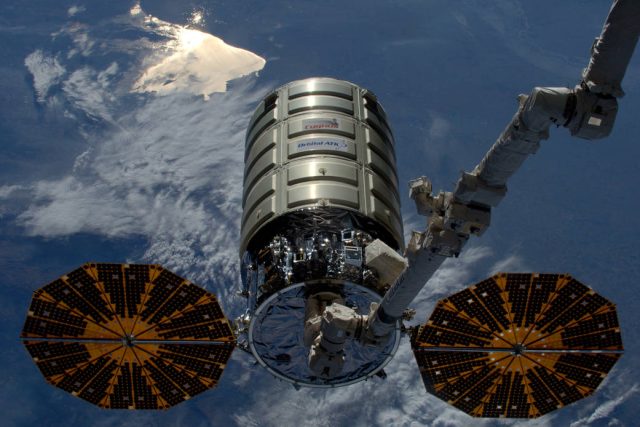 Orbital ATK's Cygnus cargo craft is released by the International Space Station.