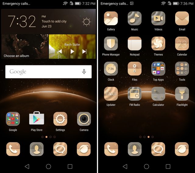 The default theme on the Huawei Honor 5X. Of course a gold phone needs a gold interface. 